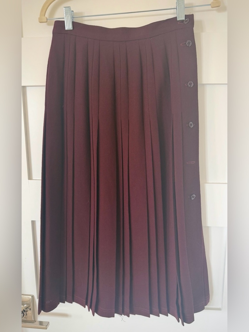 Jaeger New Burgundy Pleated Midi Skirt US 8 Preppy Lauren Style - Picture 6 of 9